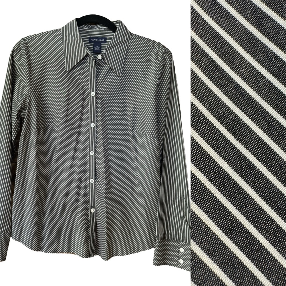Ann Taylor Diagonal Stripe Button Down - Size 10
